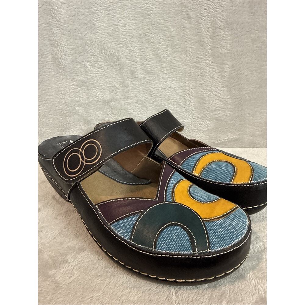Spring Step L'Artiste Shoes Womens 38 US 7.5 8 Boho Hippie Geo Leather Clogs
